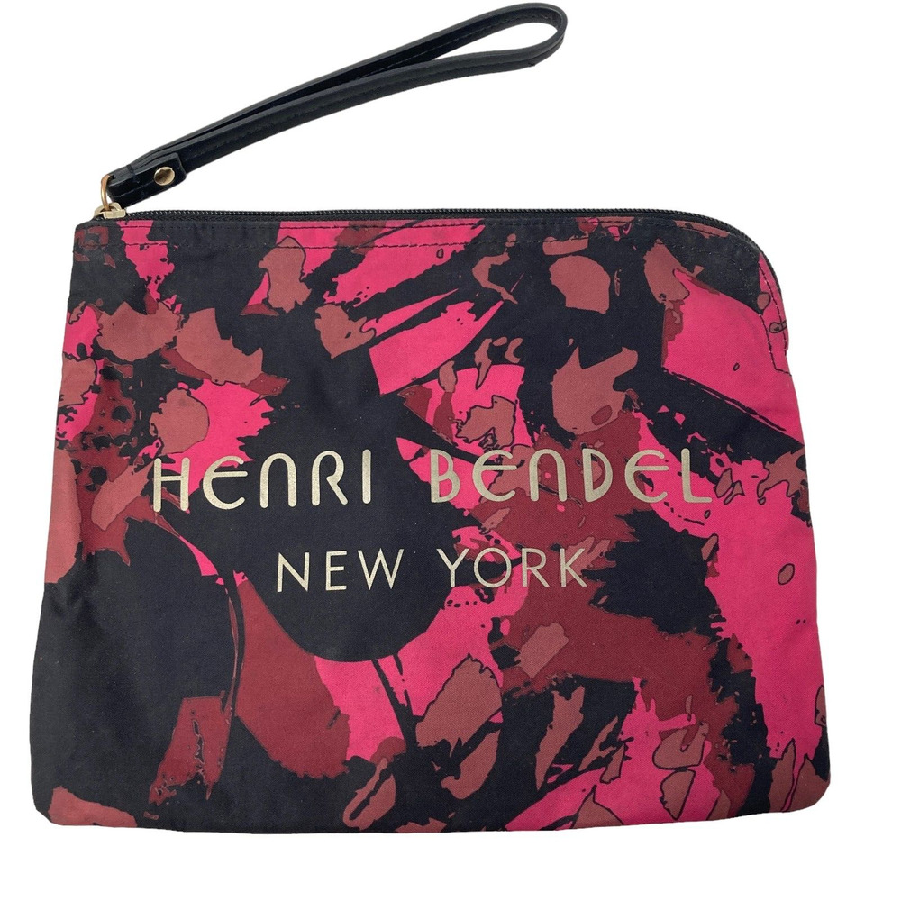 Henri Bendel New York Makeup Bag Pink Black Abstract 10x8 - Picture 2 of 5